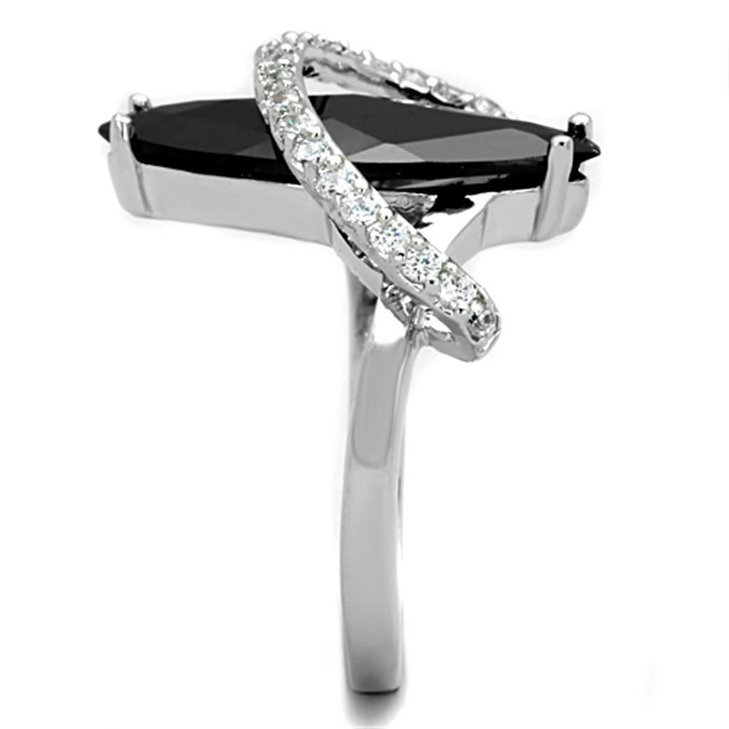 Rhodium Brass Ring with AAA Grade CZ in Jet