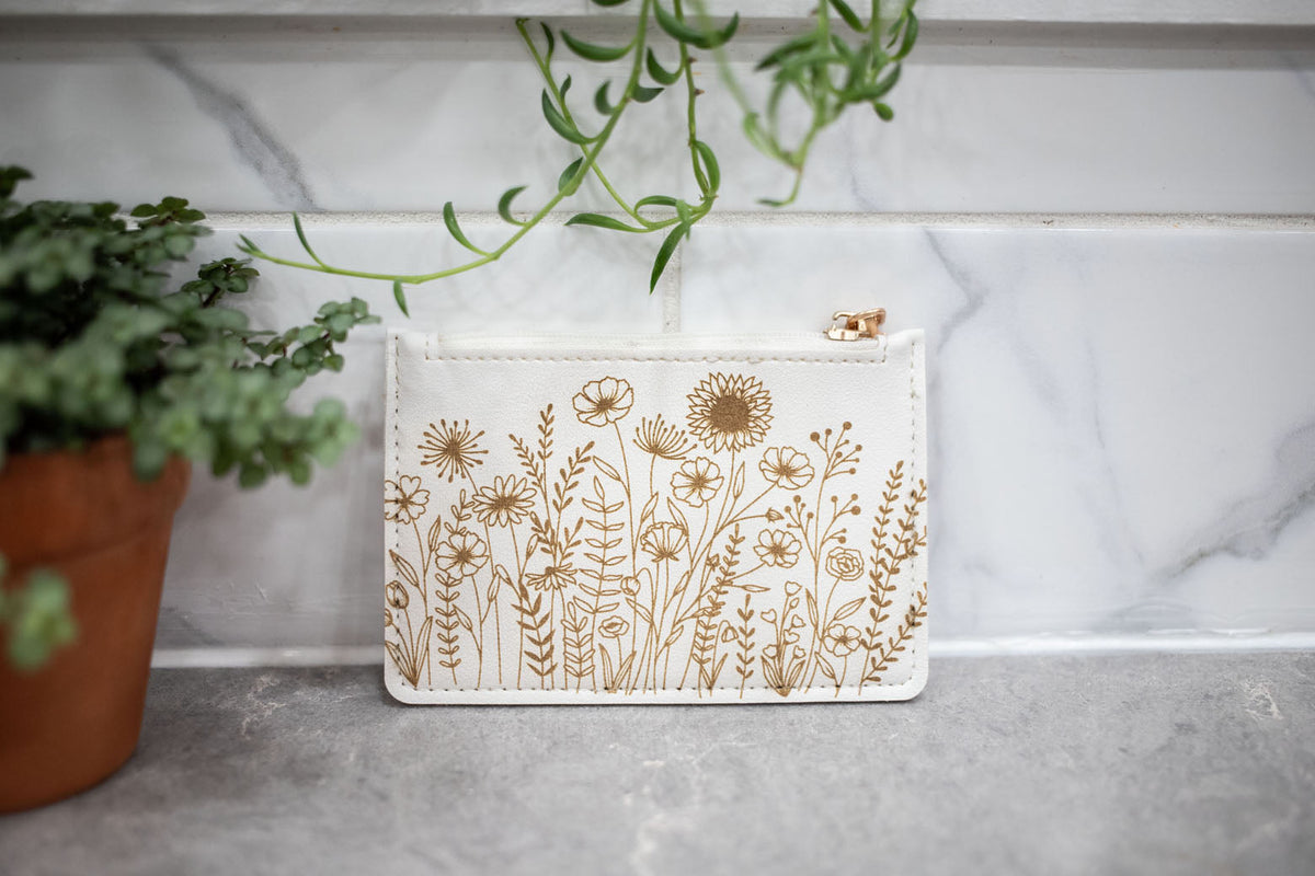 Floral Laser Engraved Change Purse & Coin Wallet