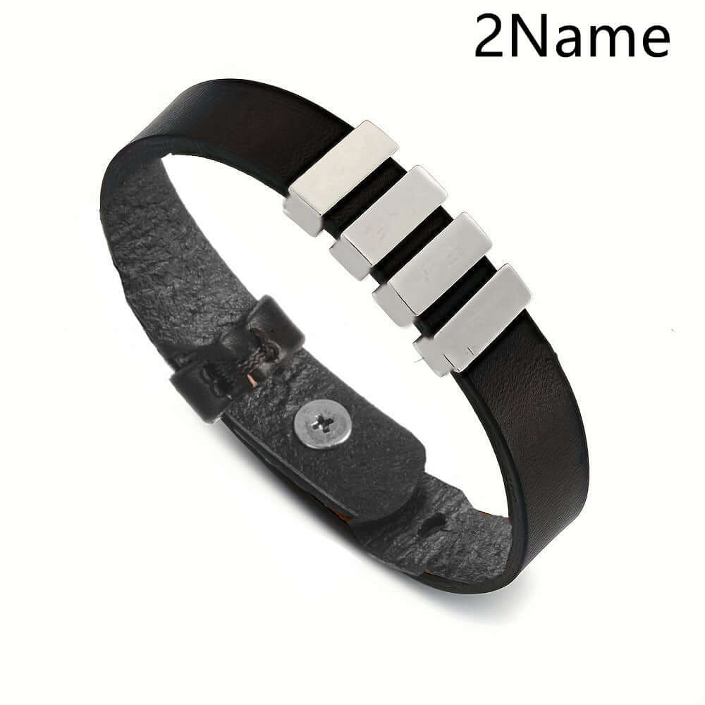 Personalized men's family name bracelet –Leather Bracelet
