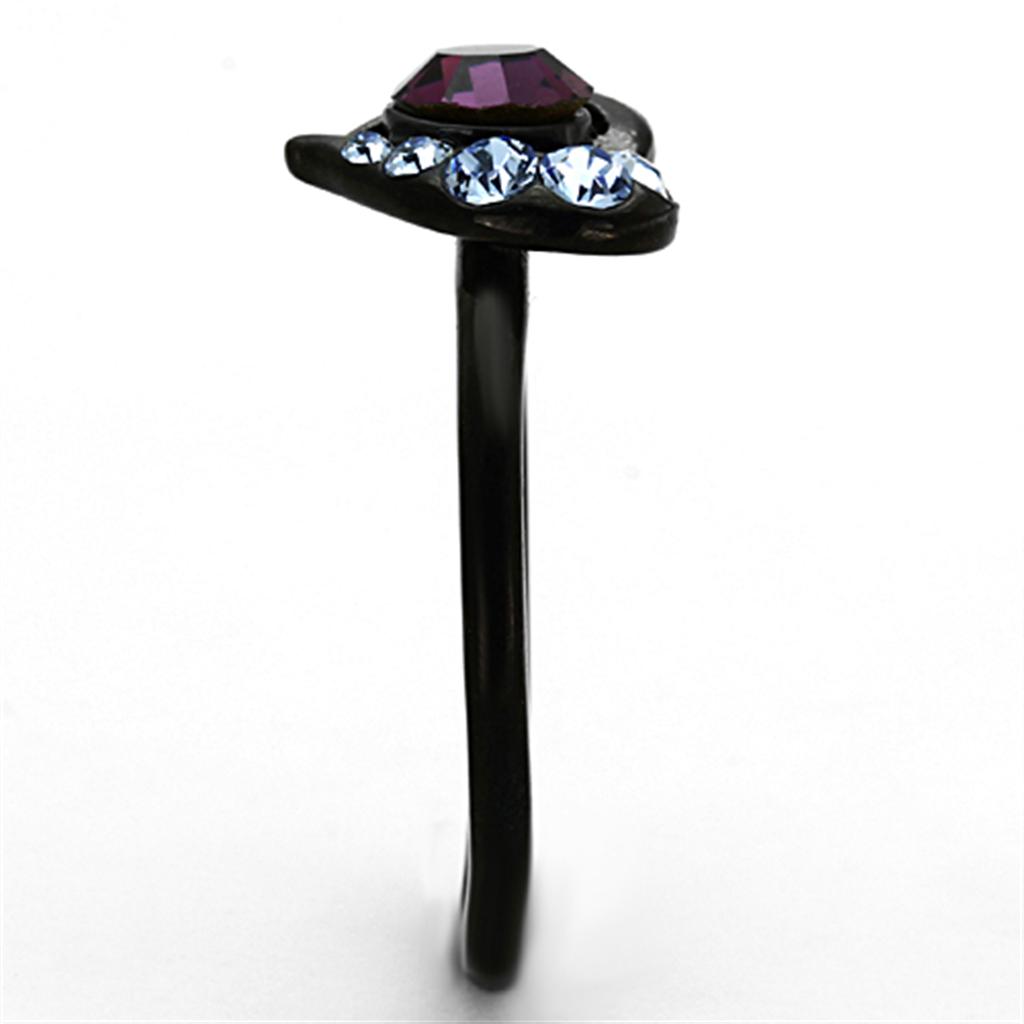 Black(Ion Plating) Stainless Steel Ring with Top Grade Crystal in Amethyst