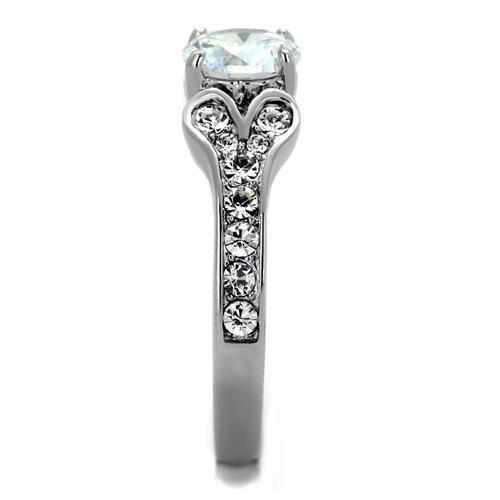 Polished Stainless Steel Ring with Clear Cubic Zirconia