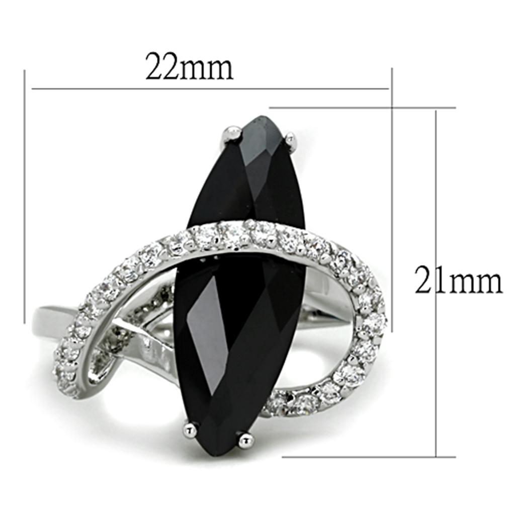 Rhodium Brass Ring with AAA Grade CZ  in Jet