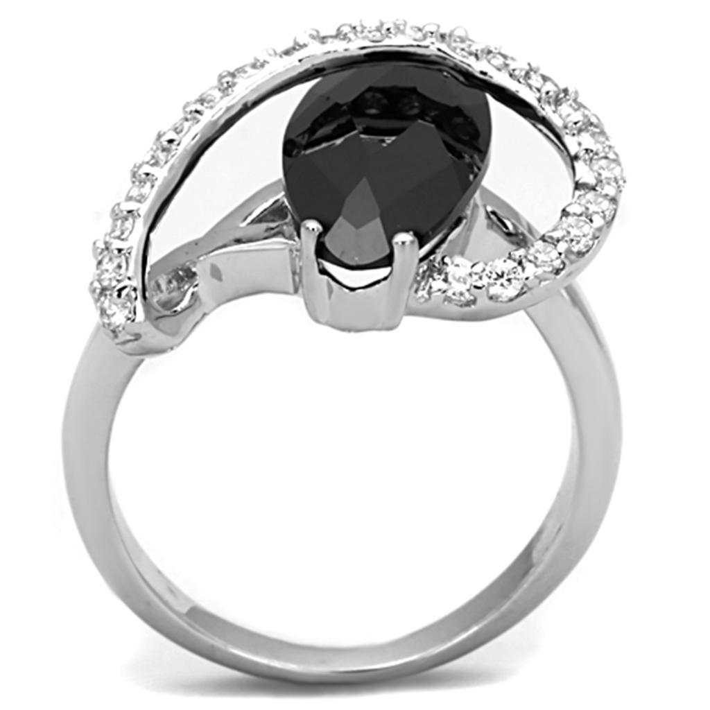 Rhodium Brass Ring with AAA Grade CZ  in Jet
