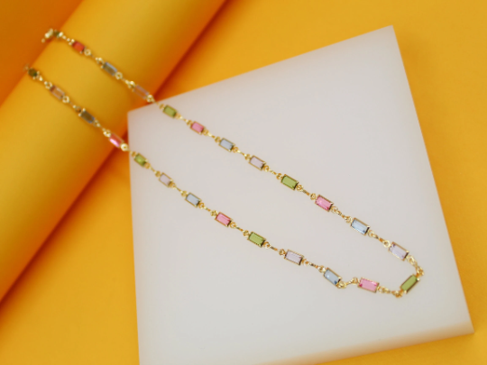 18k Gold Filled MultiColor CZ Stone Charms Necklace