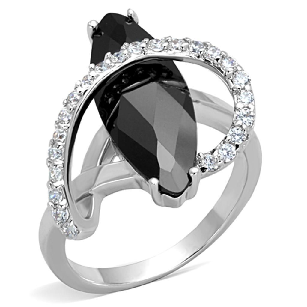 Rhodium Brass Ring with AAA Grade CZ  in Jet