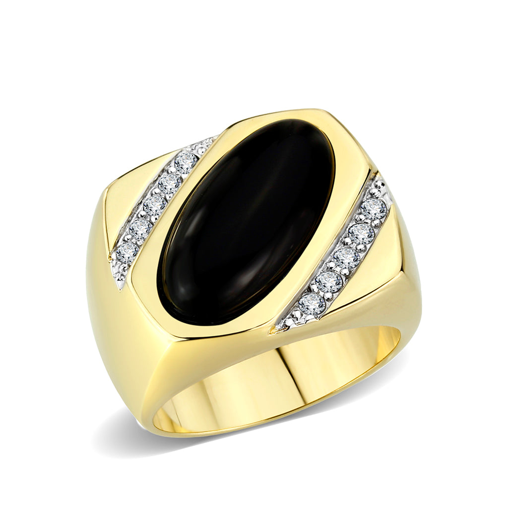 Gold  Plated  Brass Ring with Black Onyx
