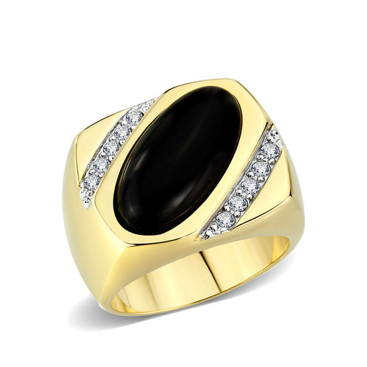 Gold  Plated  Brass Ring with Black Onyx
