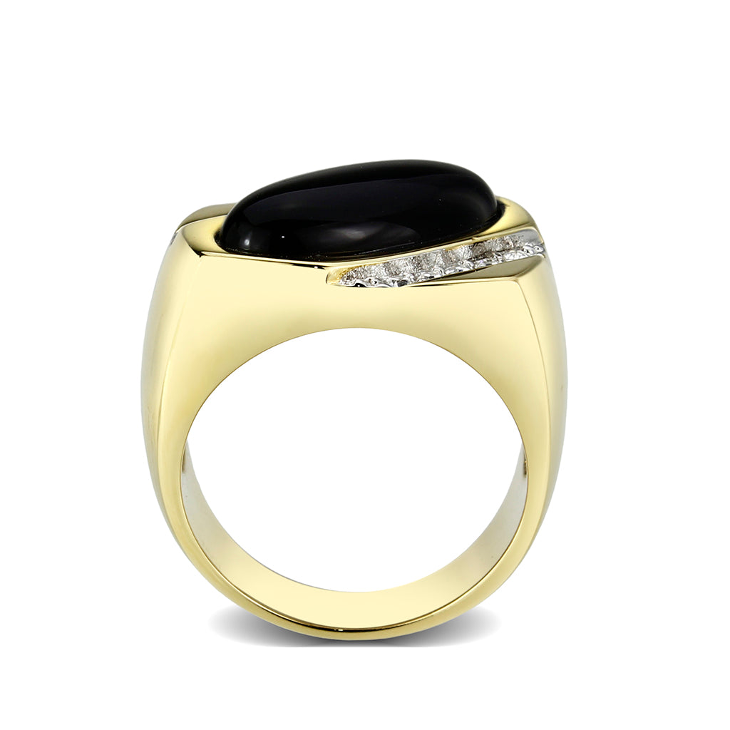 Gold  Plated  Brass Ring with Black Onyx