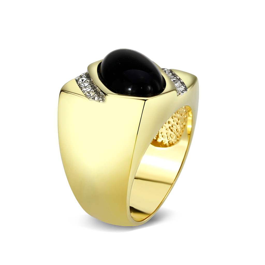 Gold  Plated  Brass Ring with Black Onyx