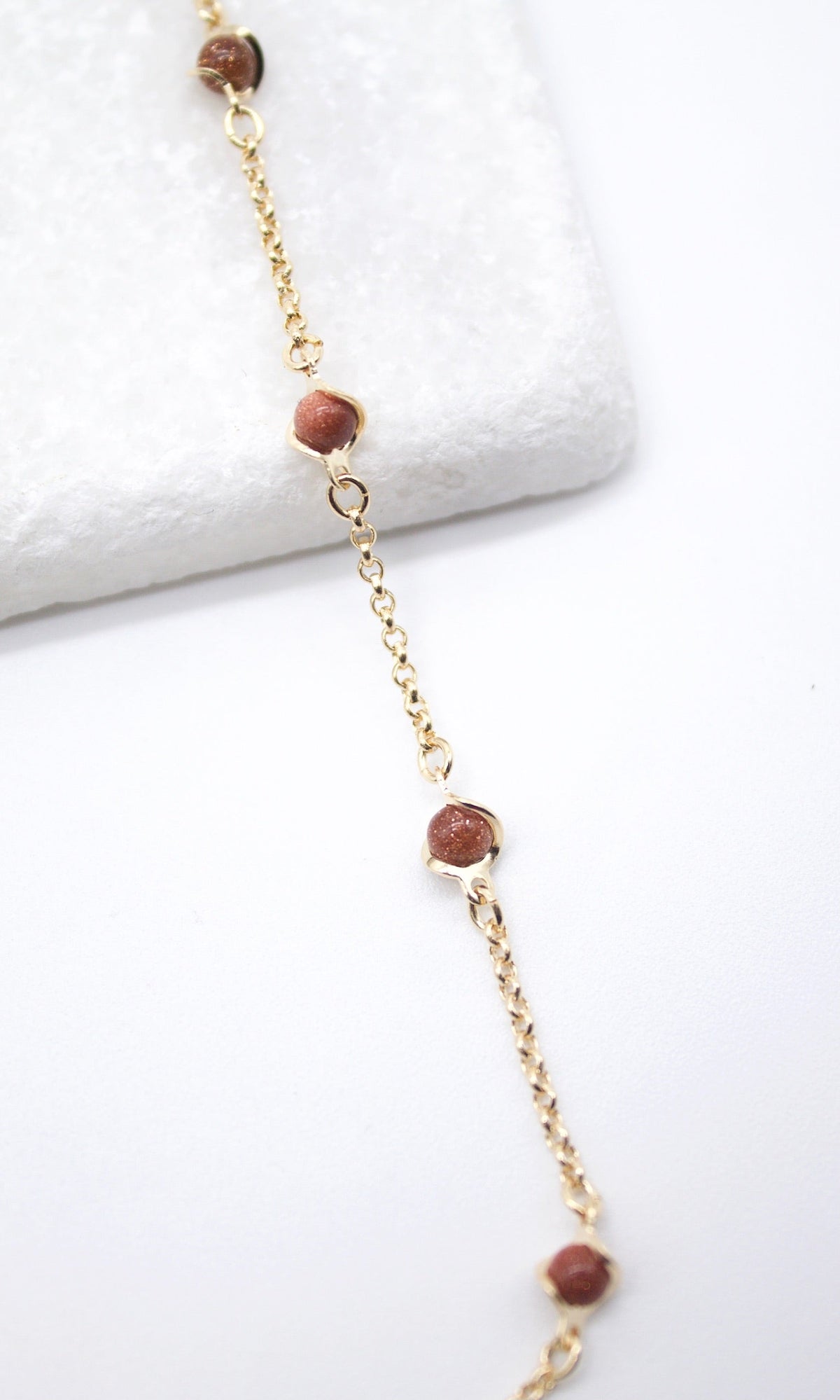 18K Gold Filled 5mm Designed Brown aventurine Bead Necklace
