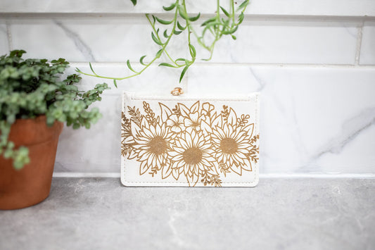 Floral Laser Engraved Change Purse & Coin Wallet