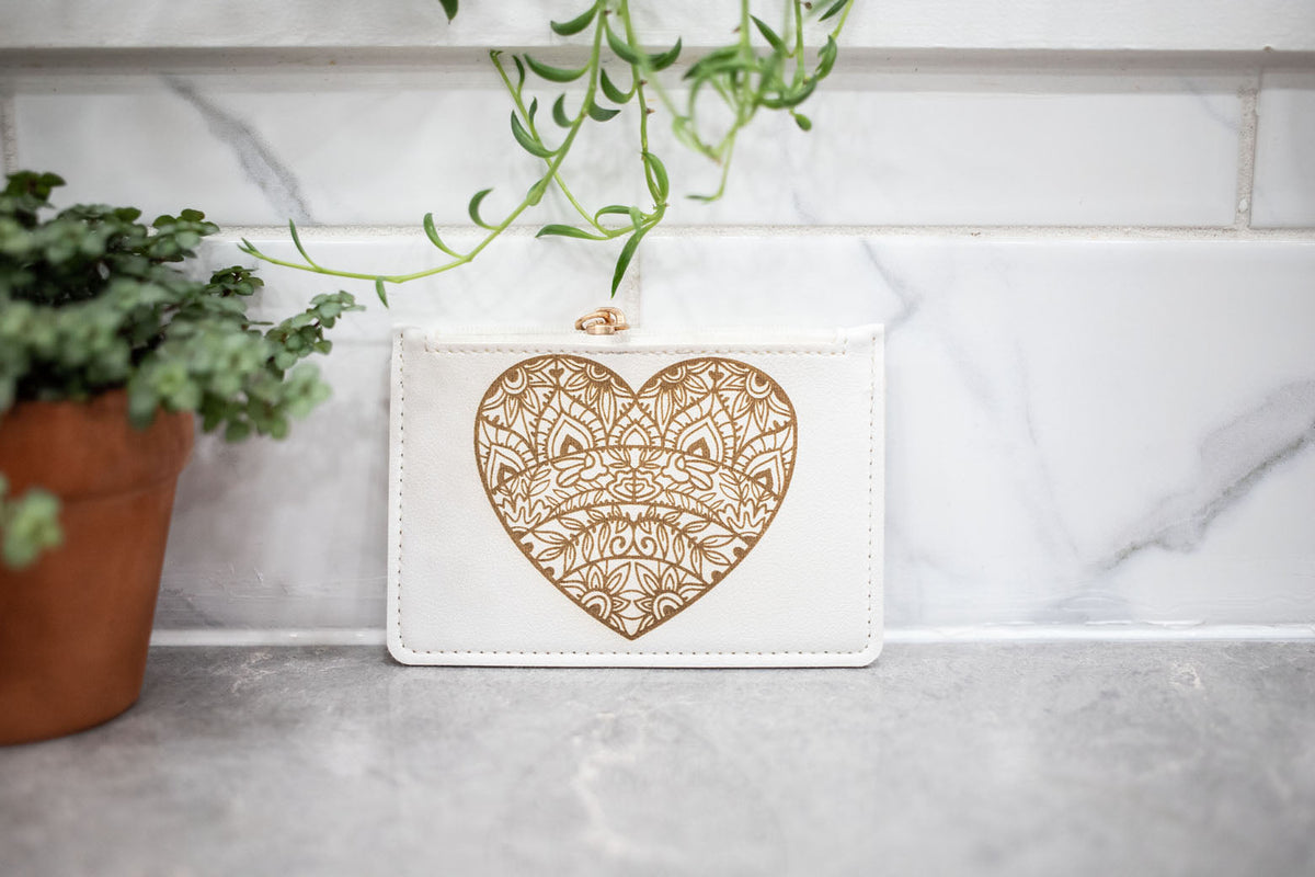 Floral Laser Engraved Change Purse & Coin Wallet