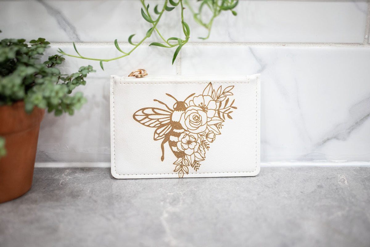 Floral Laser Engraved Change Purse & Coin Wallet