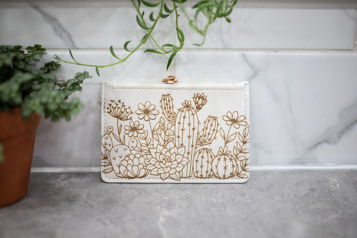 Floral Laser Engraved Change Purse & Coin Wallet
