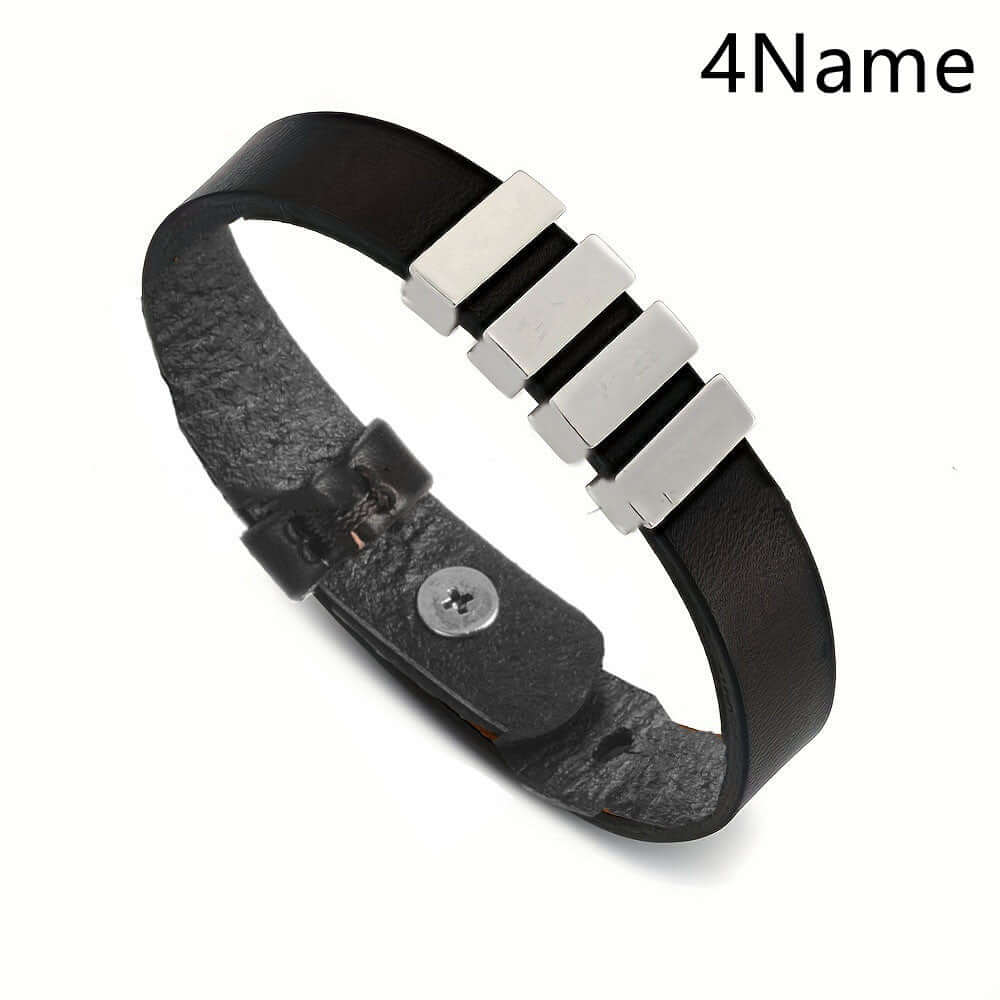 Personalized men's family name bracelet –Leather Bracelet