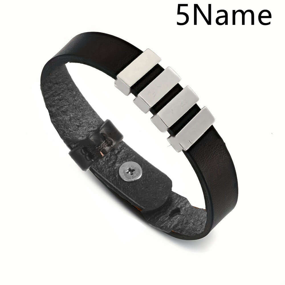 Personalized men's family name bracelet –Leather Bracelet