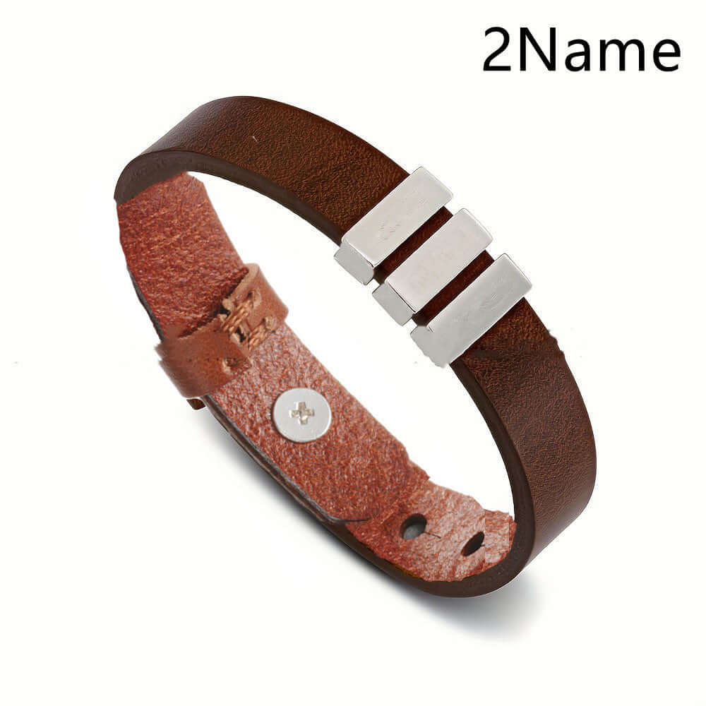 Personalized men's family name bracelet –Leather Bracelet