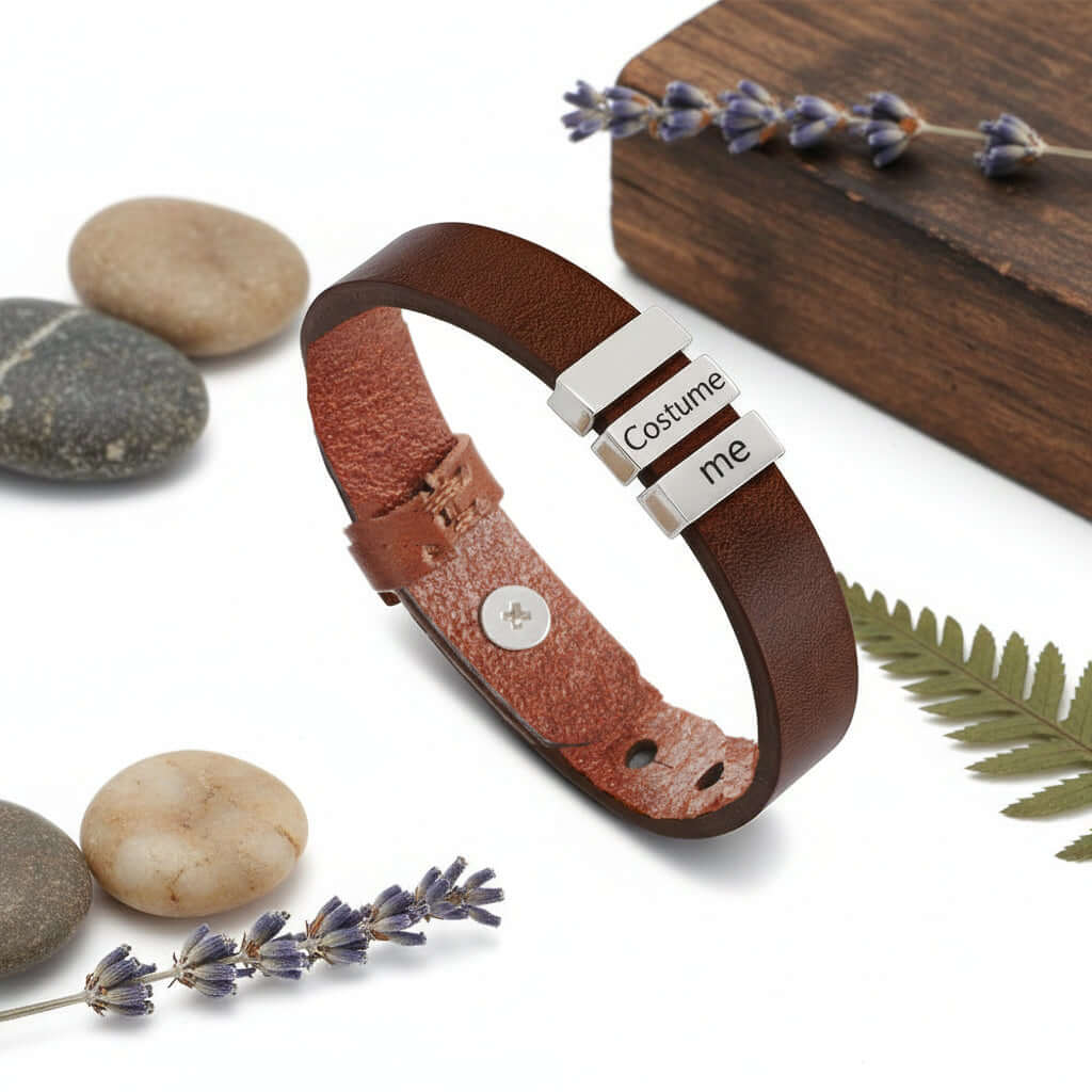 Personalized men's family name bracelet –Leather Bracelet