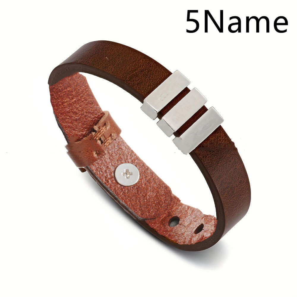 Personalized men's family name bracelet –Leather Bracelet