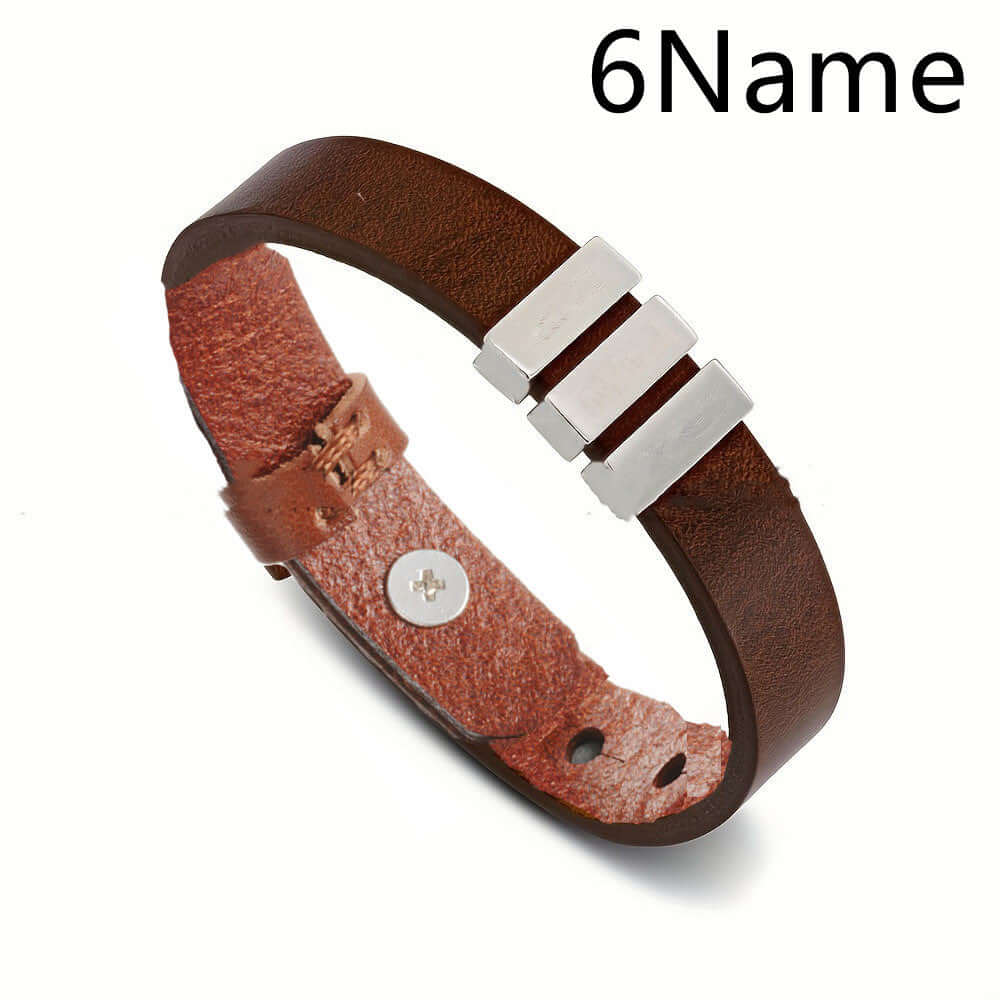 Personalized men's family name bracelet –Leather Bracelet