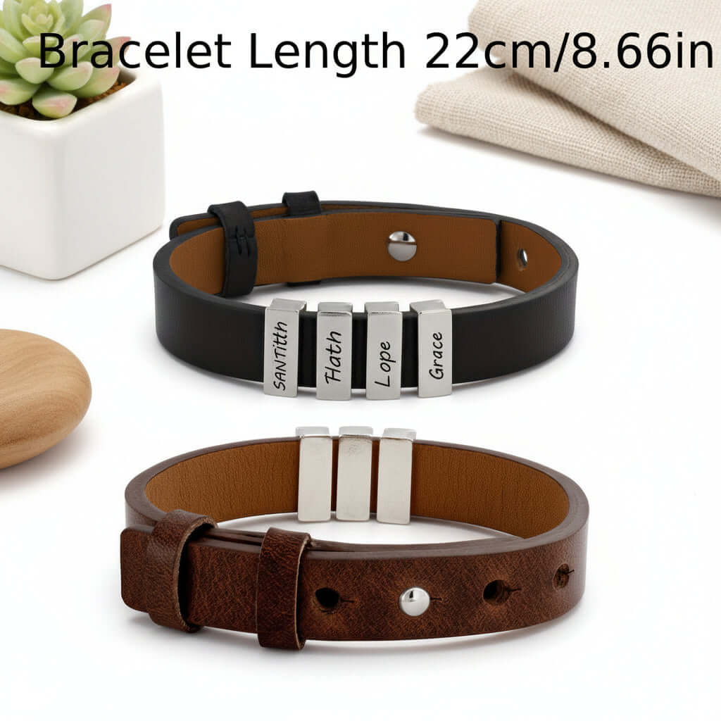 Personalized men's family name bracelet –Leather Bracelet