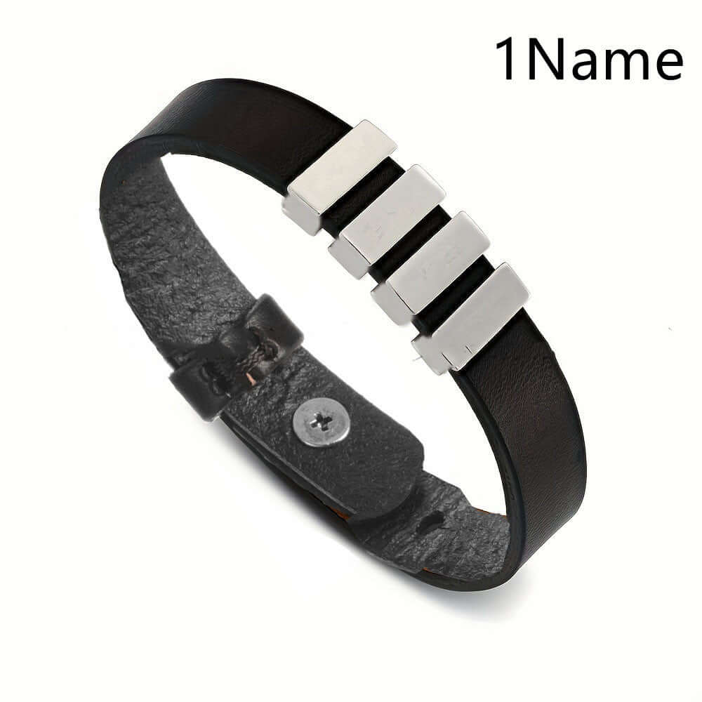 Personalized men's family name bracelet –Leather Bracelet