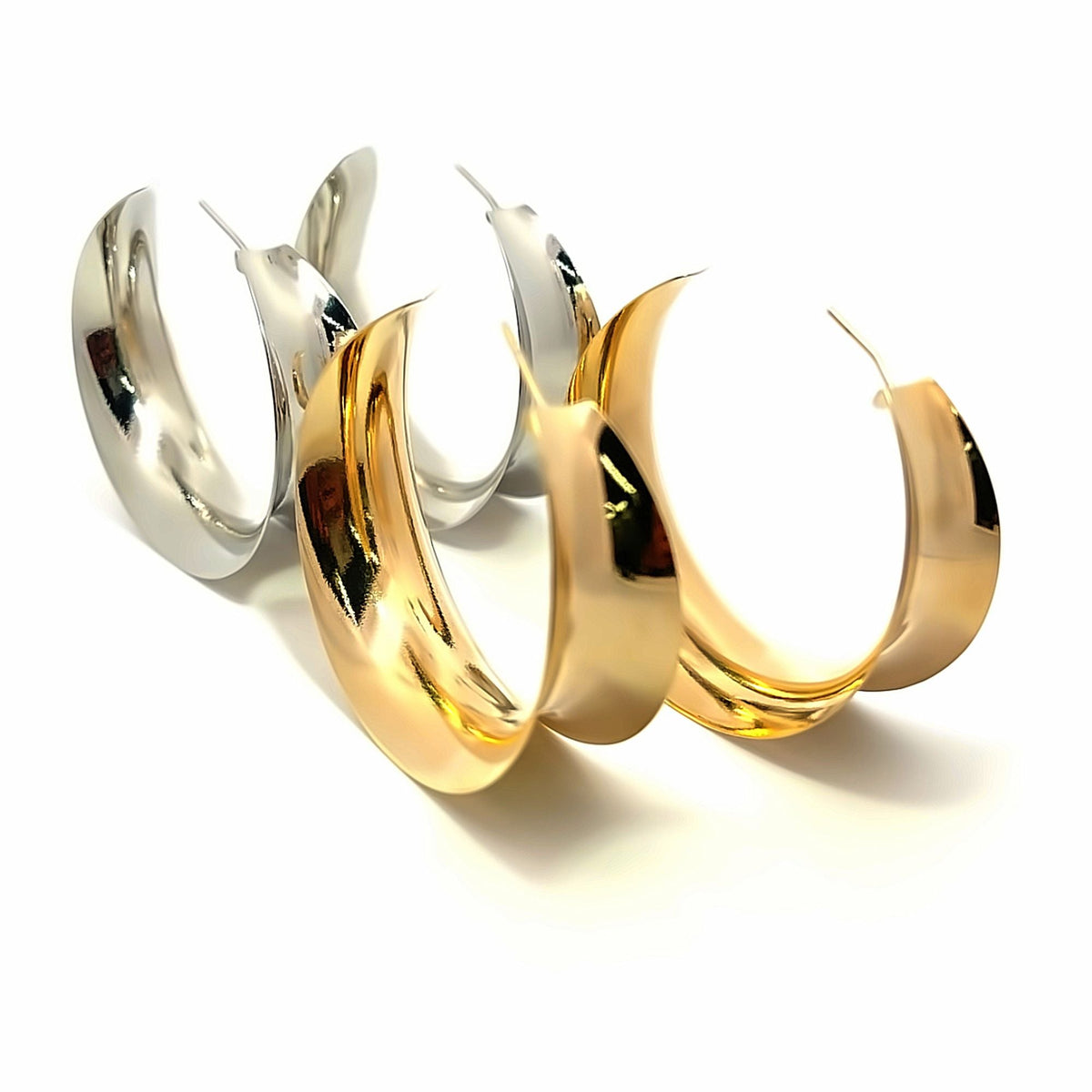 18K Gold Filled Curved Wide Minimalist Hoops