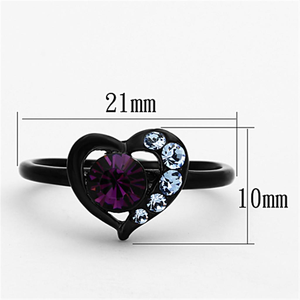 Black(Ion Plating) Stainless Steel Ring with Top Grade Crystal  in Amethyst