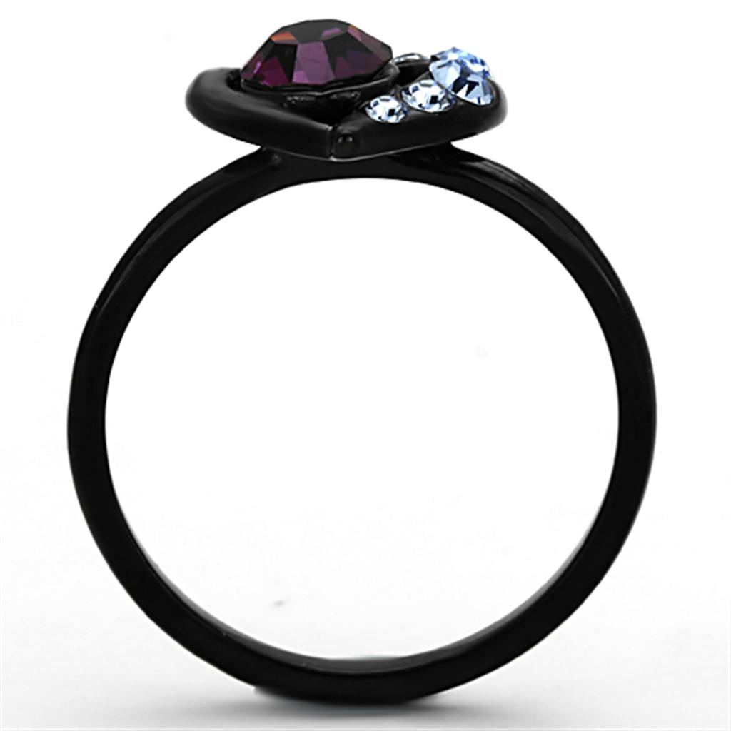 Black(Ion Plating) Stainless Steel Ring with Top Grade Crystal  in Amethyst