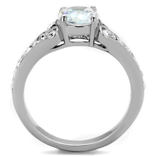 Polished Stainless Steel Ring with Clear Cubic Zirconia