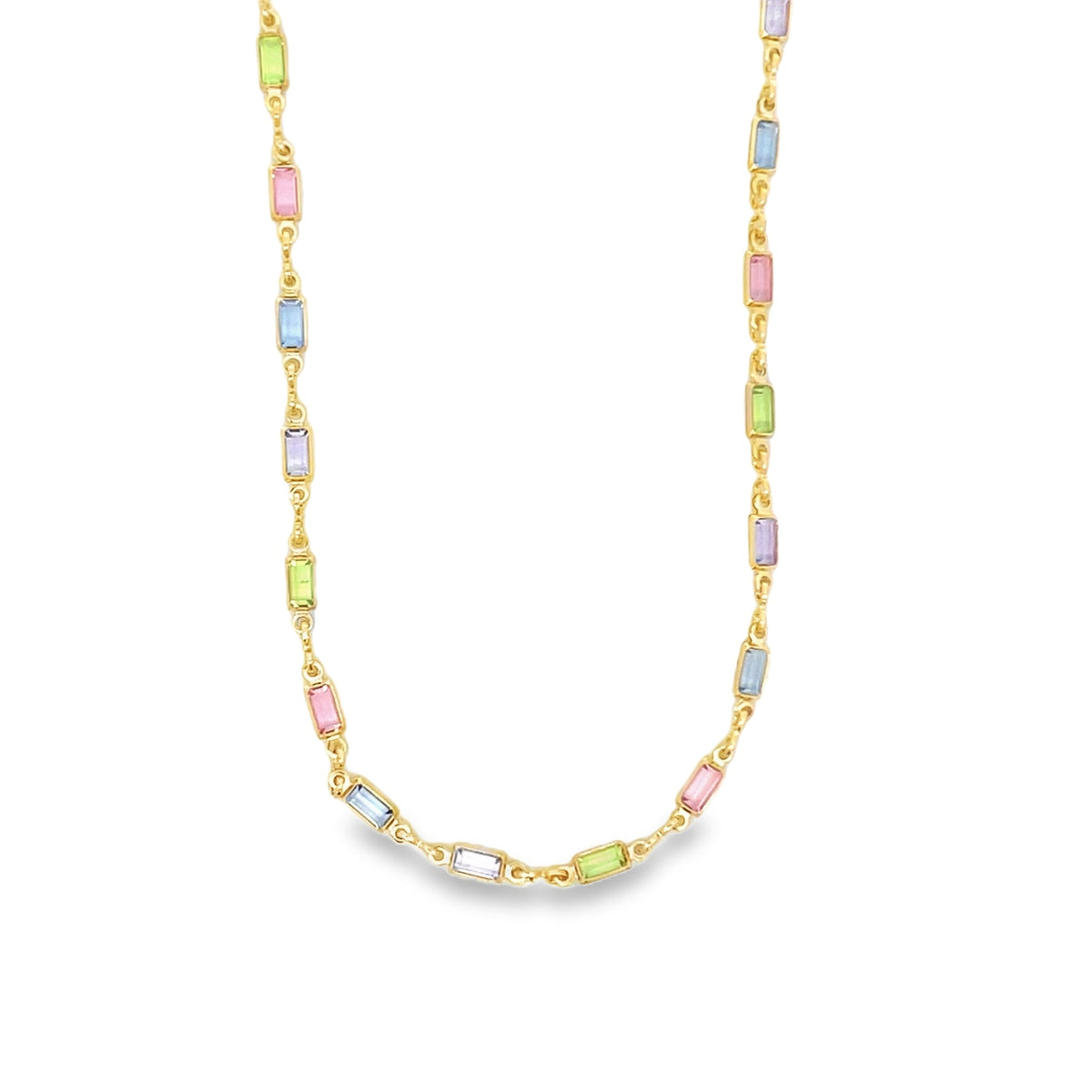 18k Gold Filled MultiColor CZ Stone Charms Necklace