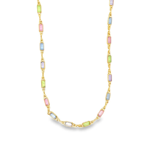 18k Gold Filled MultiColor CZ Stone Charms Necklace