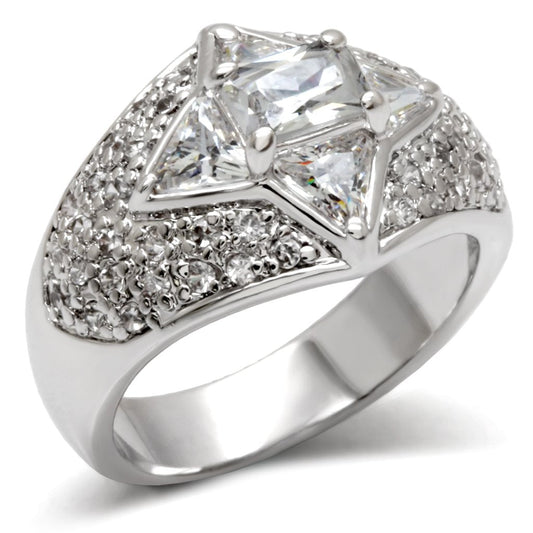 High-Polished 925 Sterling Silver Ring with AAA Grade CZ  in Clear