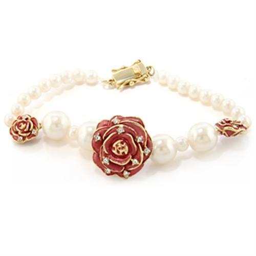Gold Brass Bracelet with Semi-Precious Pearl in Citrine Yellow