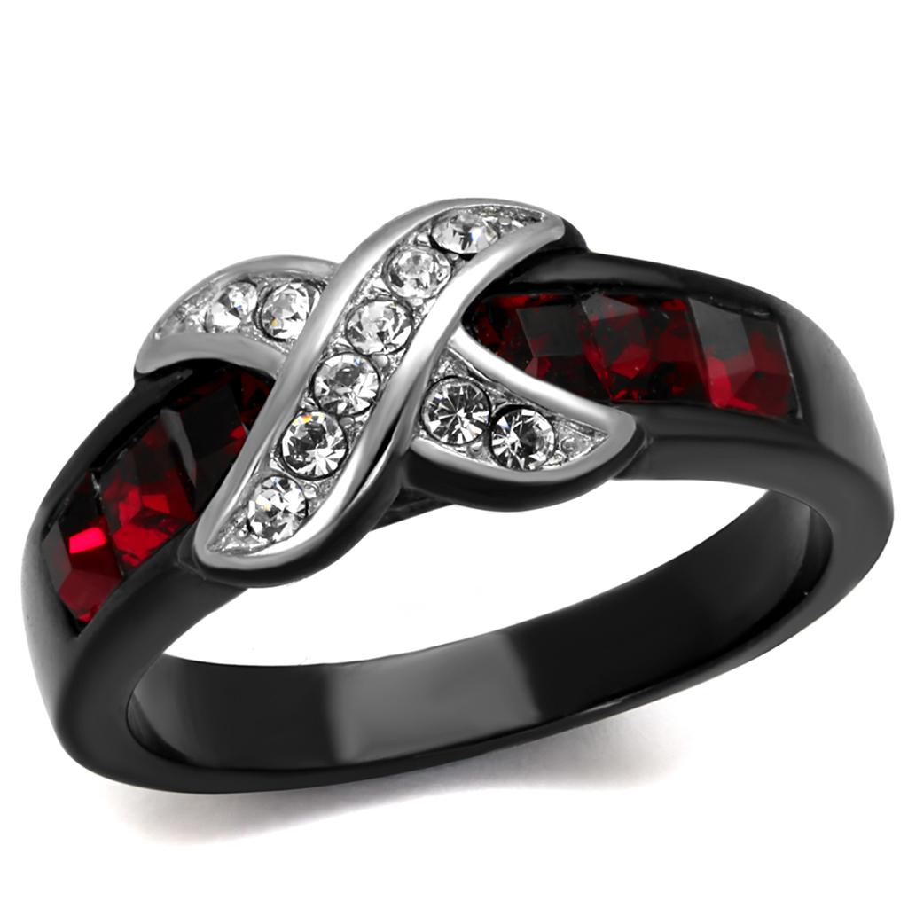 Two-Tone IP Black Stainless Steel Ring with Top Grade Crystal  in Siam