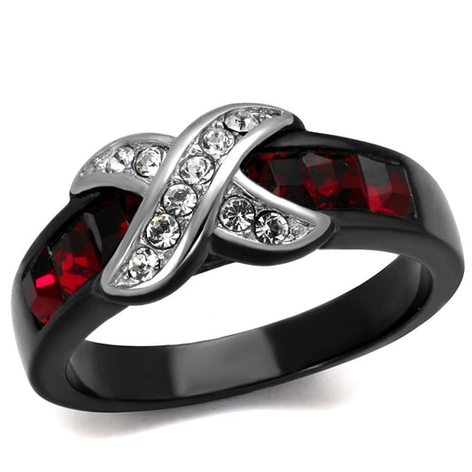 Two-Tone IP Black Stainless Steel Ring with Top Grade Crystal  in Siam
