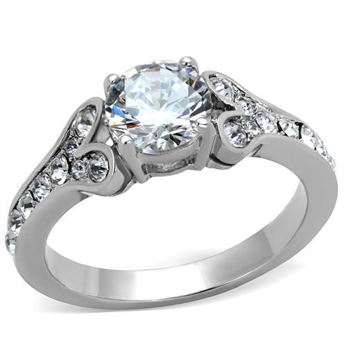 Polished Stainless Steel Ring with Clear Cubic Zirconia